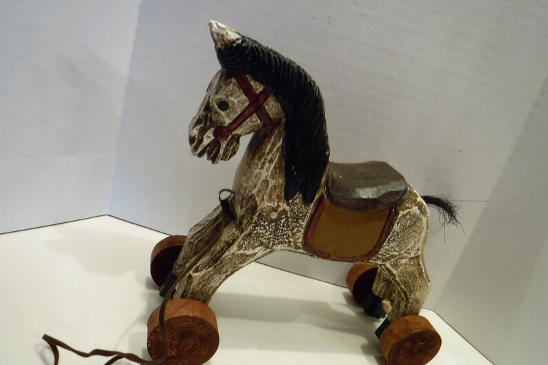 Vintage Horse Toy Decor Wood Toy Decor Horse On Wheels Vintage Pull Horse Toy Push Toy Horse Decor Rolling Horse Toy Wooden Horse
