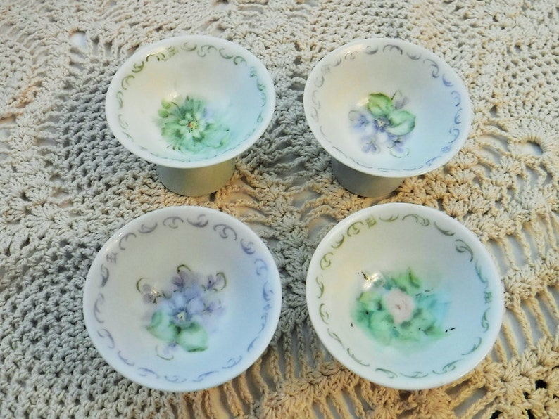 Porcelain Salt Cellars Fine Dining Acces Cottage Chic Tableware Accessory Trinket Dish Set of 4 Unique Salt Cellars Floral Salt Cellars