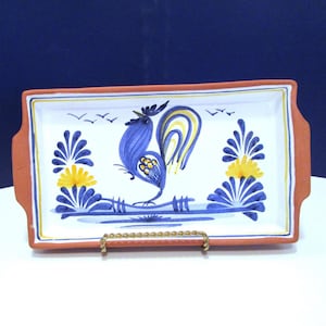 Portugal Rooster Tray, FREE SHIPPING, Portugal Rooster Catch All Plate hand painted 9 x 5  X 1 inches, Plate White Yellow Blue