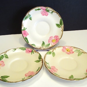 Chipped Franciscan Desert Rose Saucers: Ivory Earthenware, Pink Flowers