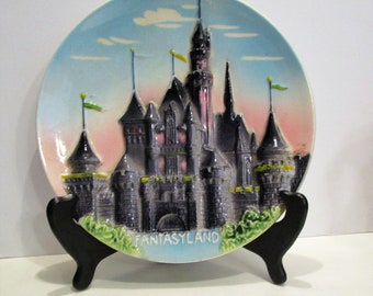 Targa vintage anni &#39;50 del castello Disneyland: targa da parete 3D del castello oscuro della Bella Addormentata