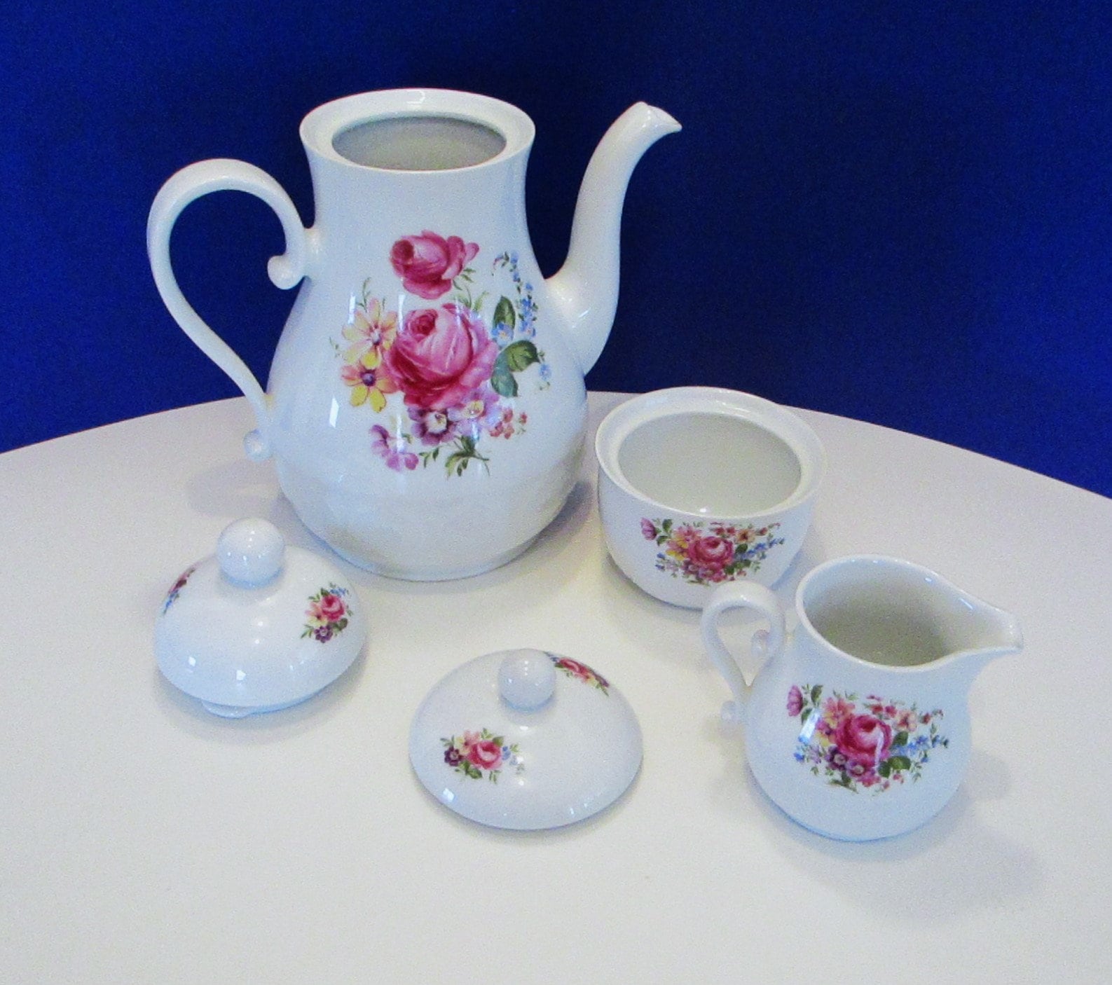 Schirnding Bavaria Tea Set: 1970s Porcelain Teapot, Sugar Bowl