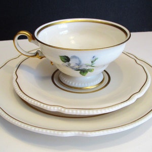 Castleton China York Rose Teacup Set: Vintage Gold Trimmed Tea Cup, Saucer, and Plate