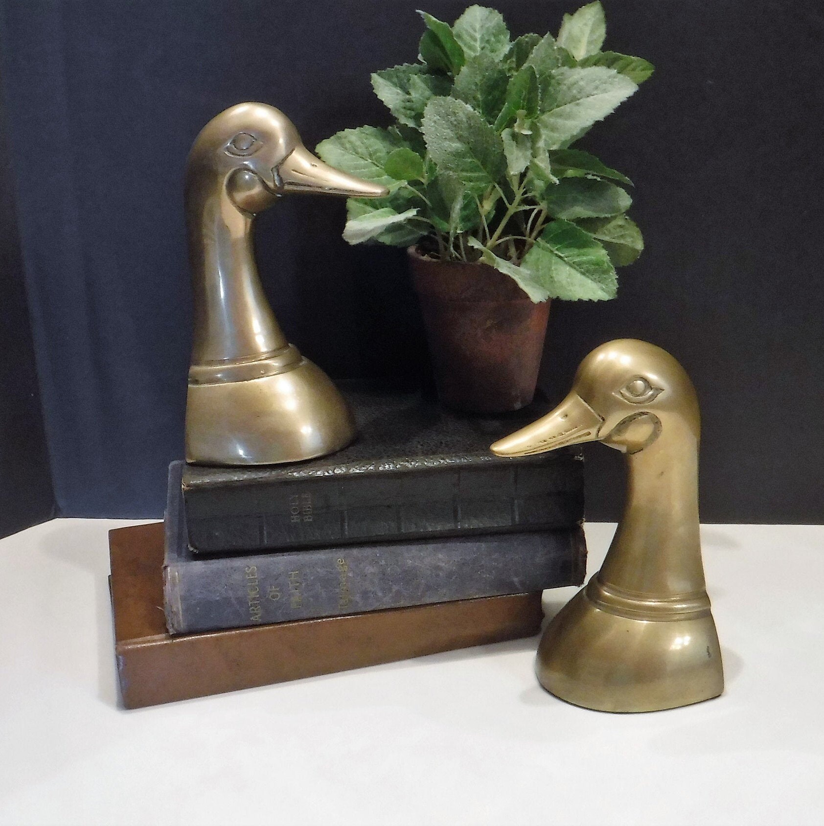 Brass Duck Bookends Vintage Duck Head Figurines Duck Decor Etsy