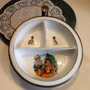 Antique Excello Porcelain Baby Bowl: Hot Water Food Warmer, 1900s