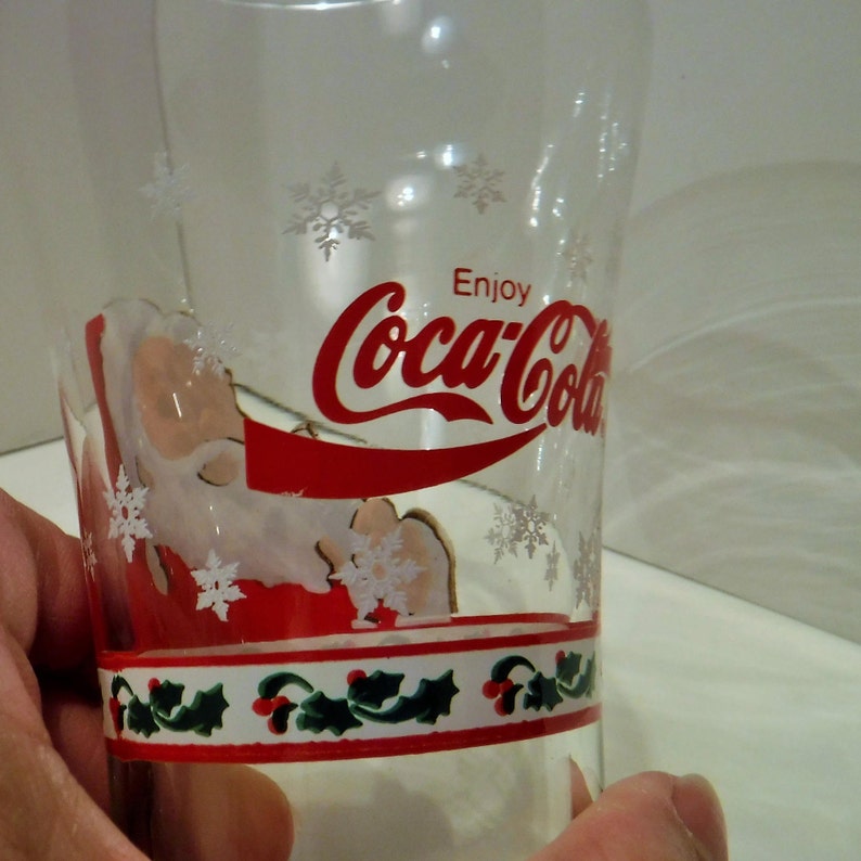 Coca Cola Santa Claus Glass Christmas Glass Coke Trademark Coca Cola Glass Enjoy Coca Cola Christmas Glass Collectible Coke Glass