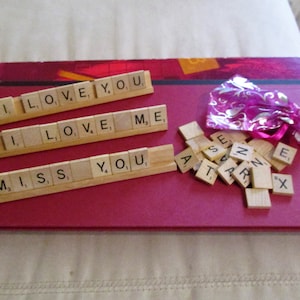 Vintage Scrabble Tiles with Holders: Wood Game Pieces, Question in a Bag