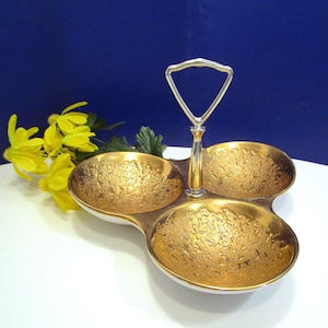 MCM Holley Ross Gold 22K Serving Dish. Weeping Bright 3 Section, USA