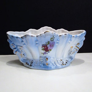 Art Nouveau Lusterware Vase: Iridescent Blue Pearl with Roses & Gold Trim