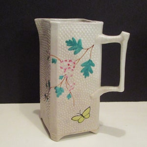 Ceramic Water Pitcher Vase, Pottery Pitcher, Pottery Vase, Medium Size Pitcher Pretty Grey with Green leaves, Stoneware Pitcher 1885, MER