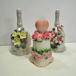 Porcelain Floral Bells: 3D Flower & Heart Design