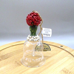 Jim Shore Poinsettia Glass Bell Ornament - Folk Art Christmas Decor