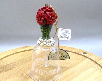 Enesco Jim Shore POINSETTIA GLASS BELL,  Jim Shore Poinsettia Bell Ornament Christmas Winter Flower *4041129, Jim Shore Enesco Christmas