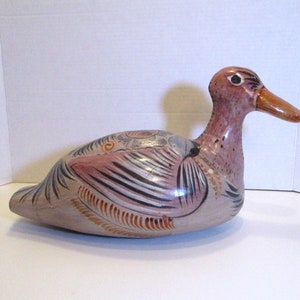 Tonala Hand Painted Bird XL, Mexican Folk Art Pottery Bird, Hand Painted Ceramic Duck Folk Art, Mexico Folk Art Duck Mexico 15 1/2 in long