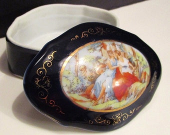 Cobalt Victorian Ladies Trinket Box: Vanity Dresser Decor