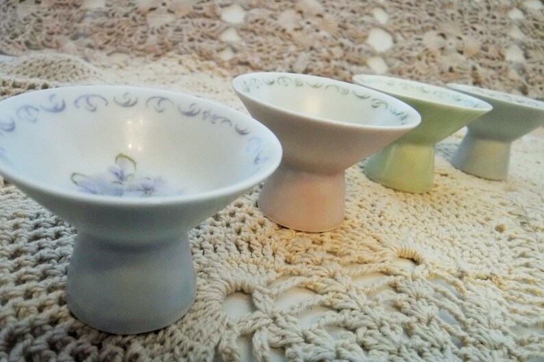 Porcelain Salt Cellars Fine Dining Acces Cottage Chic Tableware Accessory Trinket Dish Set of 4 Unique Salt Cellars Floral Salt Cellars