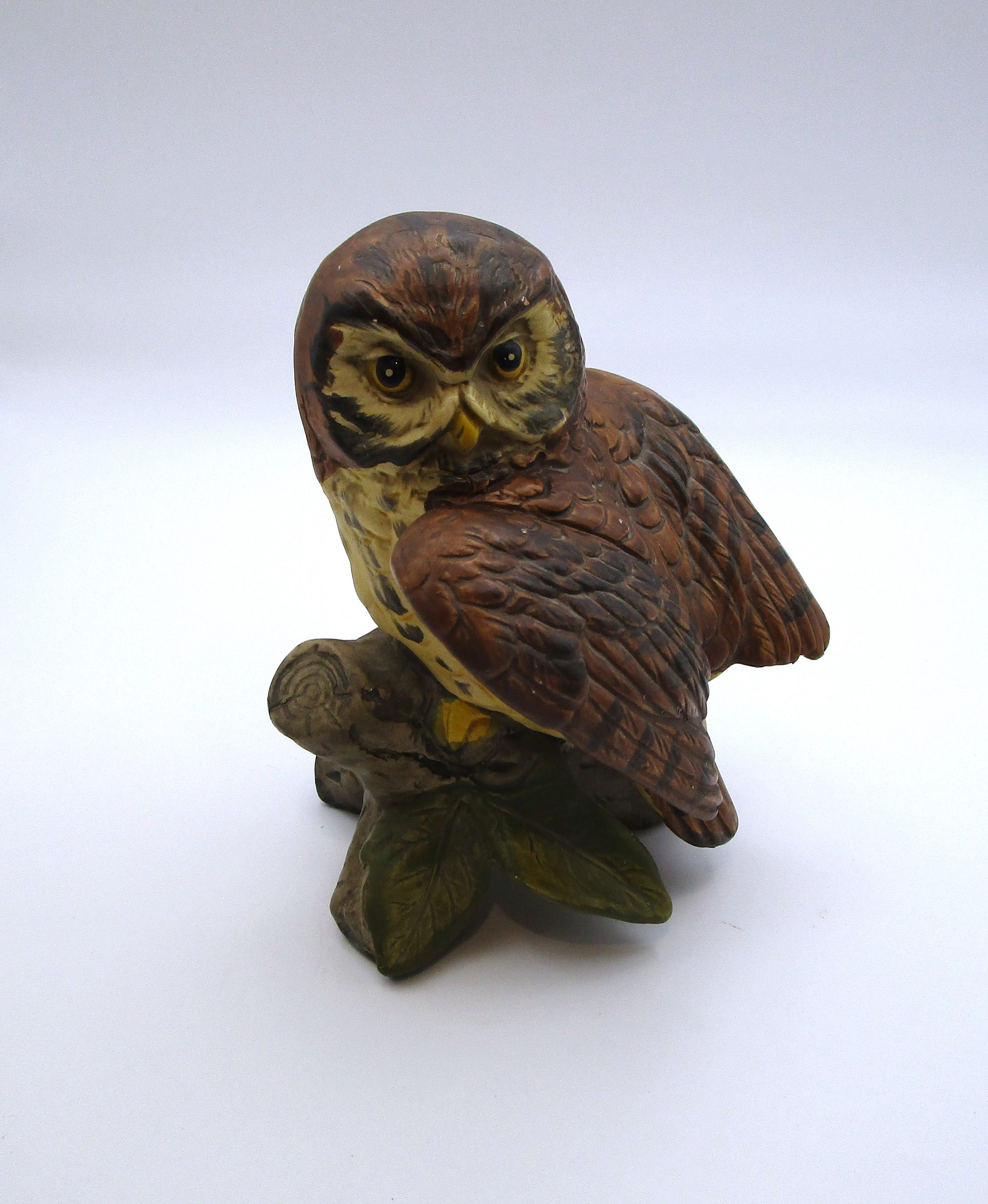 Vintage UCTCI Japan Ceramic Owl Figurine: Perched on Log, 1960s