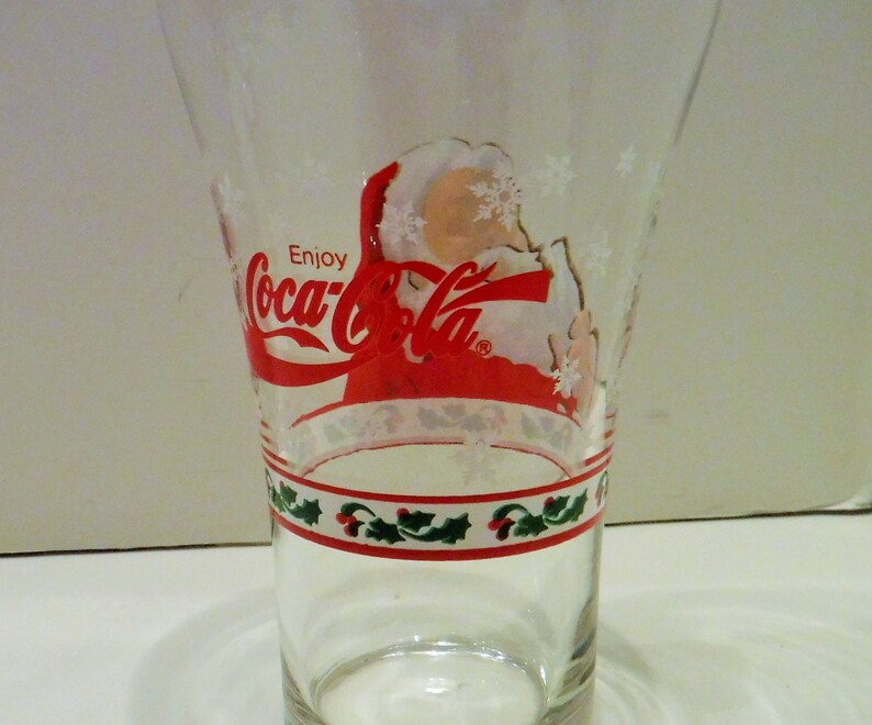 Coca Cola Santa Claus Glass Christmas Glass Coke Trademark Coca Cola Glass Enjoy Coca Cola Christmas Glass Collectible Coke Glass