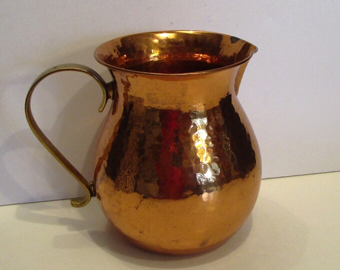 Hammered Copper Pitcher Vase, Copper & Brass Water Jug, Copper Kitchen