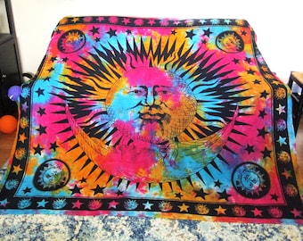 Tie dye Sun Moon Wall Hanging Tapestry Tie Dye Cotton Fabric Panel 87 X 83 In Celestial Wall Hanging Multicolor Bohemian Home Decor Mer Etsy
