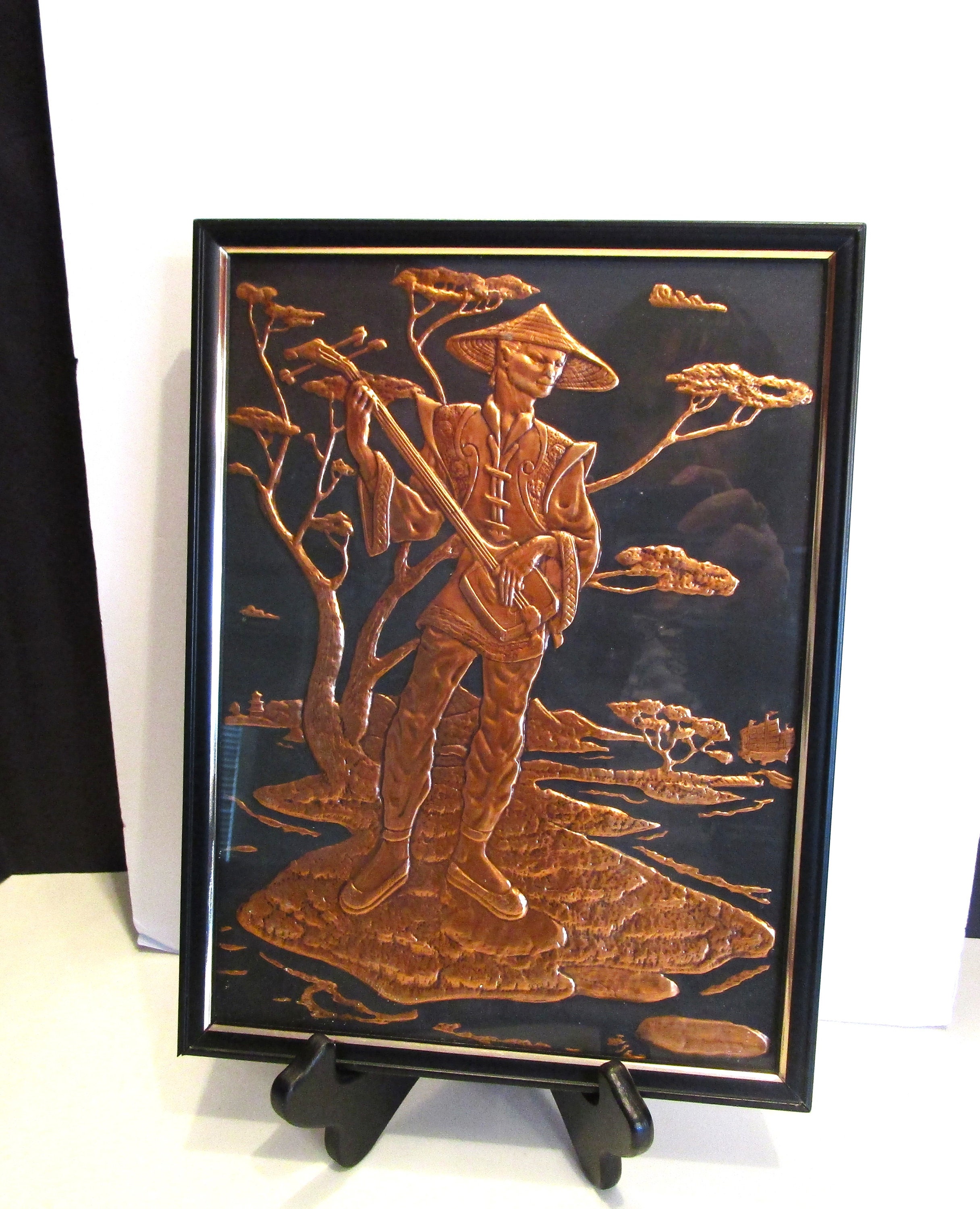 アンティーク雑貨 1950s orientalmotif walldeco 1950s MCM Copper Embossed Oriental Man Wall Art - Etsy