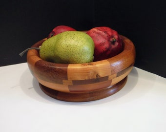 Unique Catch All Bowl, Vintage Hand Made Wooden Bowls, Wood Patchwork Catch All Bowl, Multi Colored Wood Fruit Bowl, Wood Serving Bowl, MER