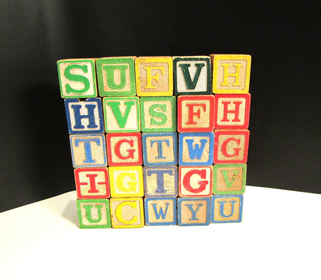 25 Vintage Wooden Alphabet Blocks, Alphabet Wood Blocks 1 1/4 Inches