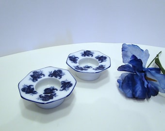Vintage Blue Floral Porcelain Tea Light Holders - Set of 2