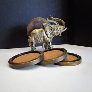 Vintage Messing Elefant Untersetzer Set mit Halter