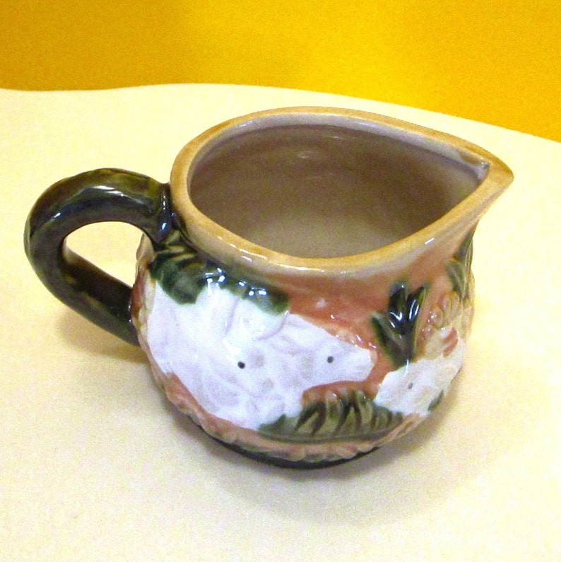 Vintage Majolica Bunny Rabbits Teapot & Creamer and Sugar Bowl With Lid ...