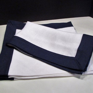 Vintage Linen Napkins: Set of 4 White with Blue Border (22 x 22 inch)