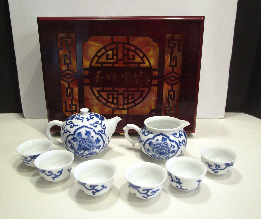 Chinese Porcelain Tea Set Decorative Box in Silk Chinese Fine Etsy