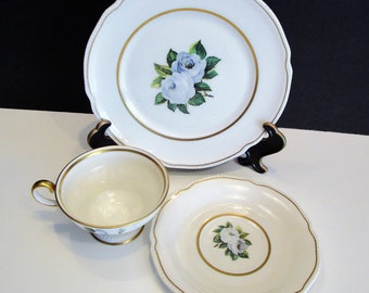 Set di 3 tazze da tè Castleton China York Rose: porcellana avorio con bordo dorato