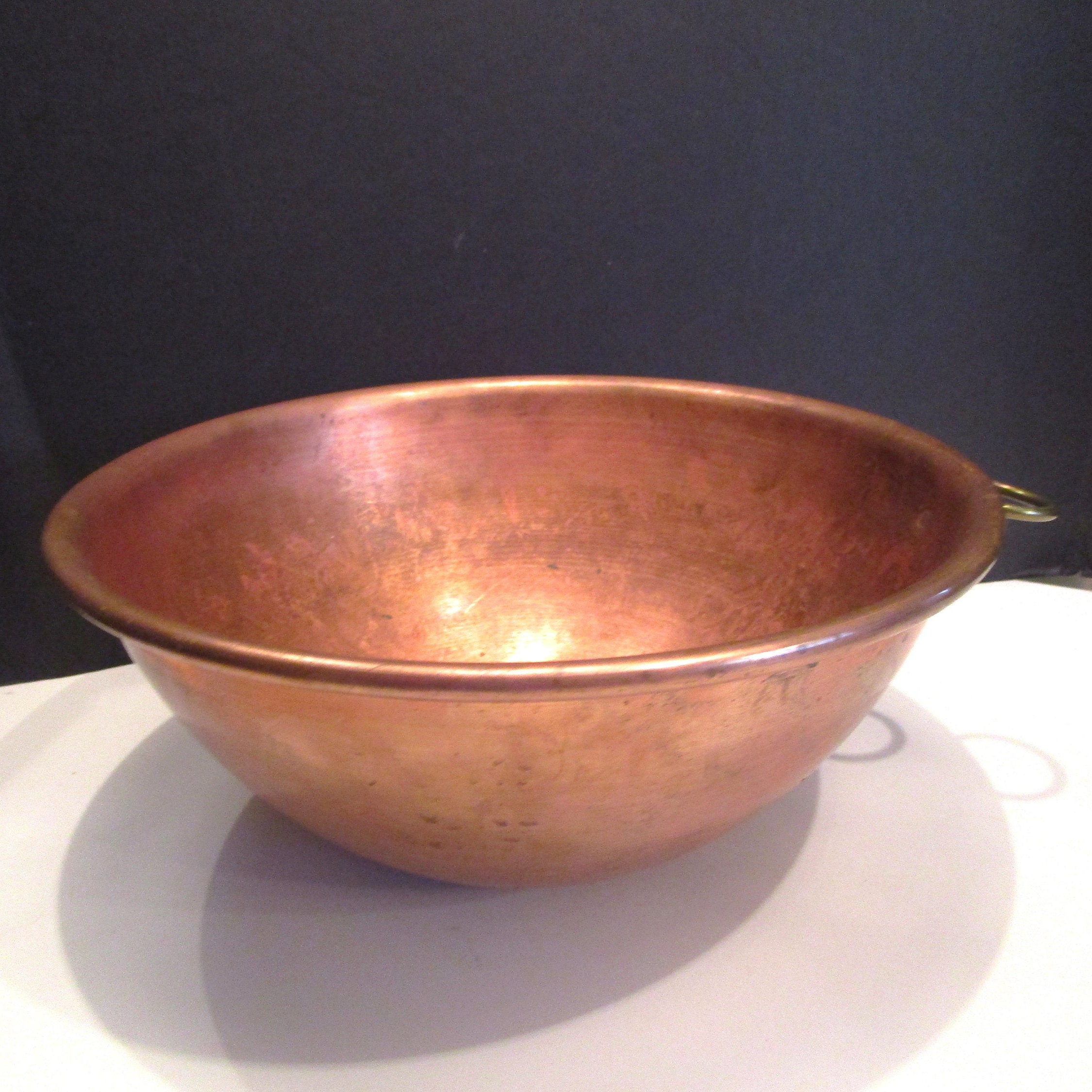 Vintage Copper Mixing Bowl Ribbed Exterior Round Bottom Zabaglione