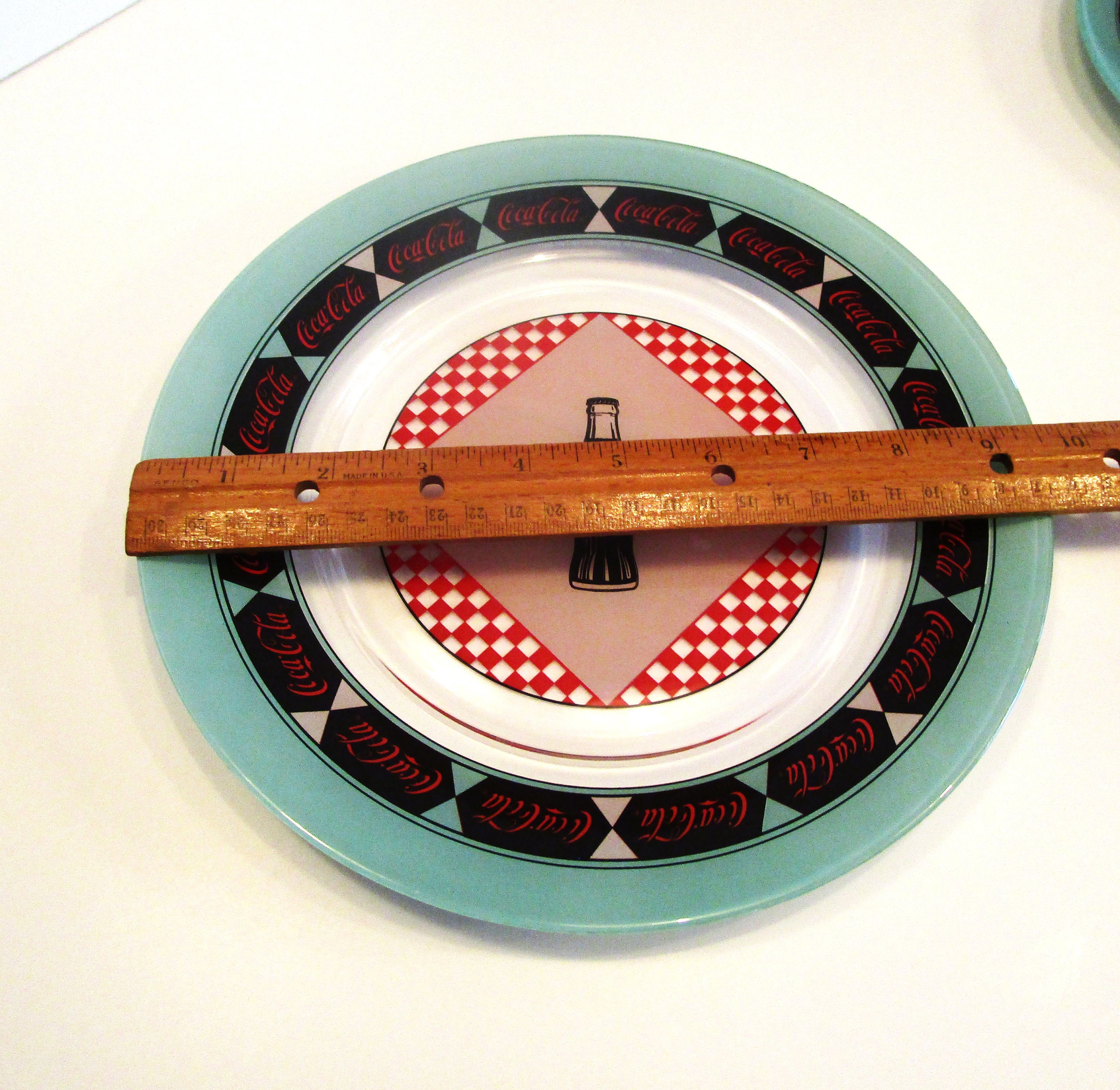 Vintage Coca-cola Plate: Teal Green Arcoroc Glass Diner Decor 9 1