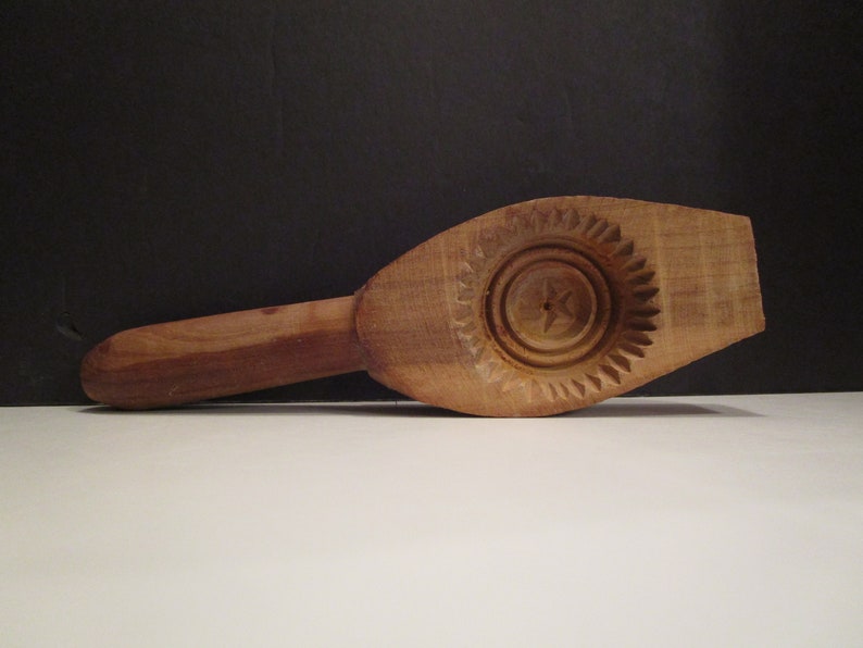 Wood Butter Mold Press Wood Butter Press Paddle Carved image 1