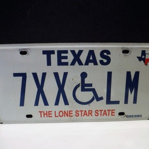Texas plate, Texas License Plate, Texas Lone Star State Handicapped License Plate, Texas Plate Wall Décor, Man Cave Decor Craft Item