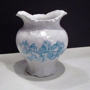 Vintage Raleigh Vase: Petite White Ceramic with Aqua Blue Cornflowers