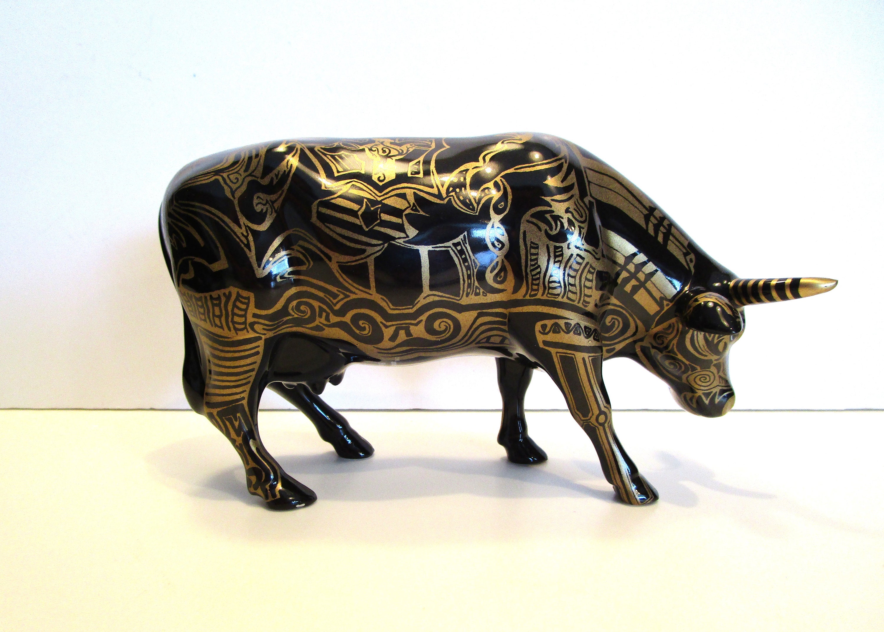 Cow Parade Black & Gold Tattooed Bovine Cow, 2000 Black and Gold