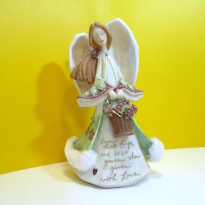 Enesco Foundations Angel Figurine: Karen Hahn Gift Angel with Poinsettias