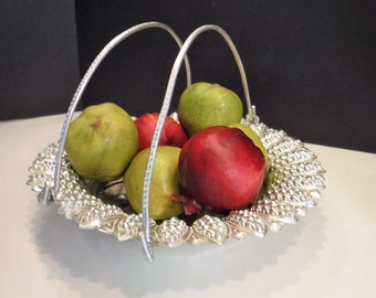 Bol en aluminium gravé avec poignées : bol de service de riz/fruits vintage thaïlandais
