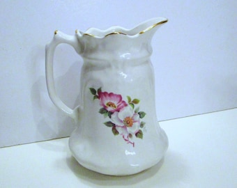 Vintage Floral Creamer: Ceramic Shabby Chic Cottage Pitcher