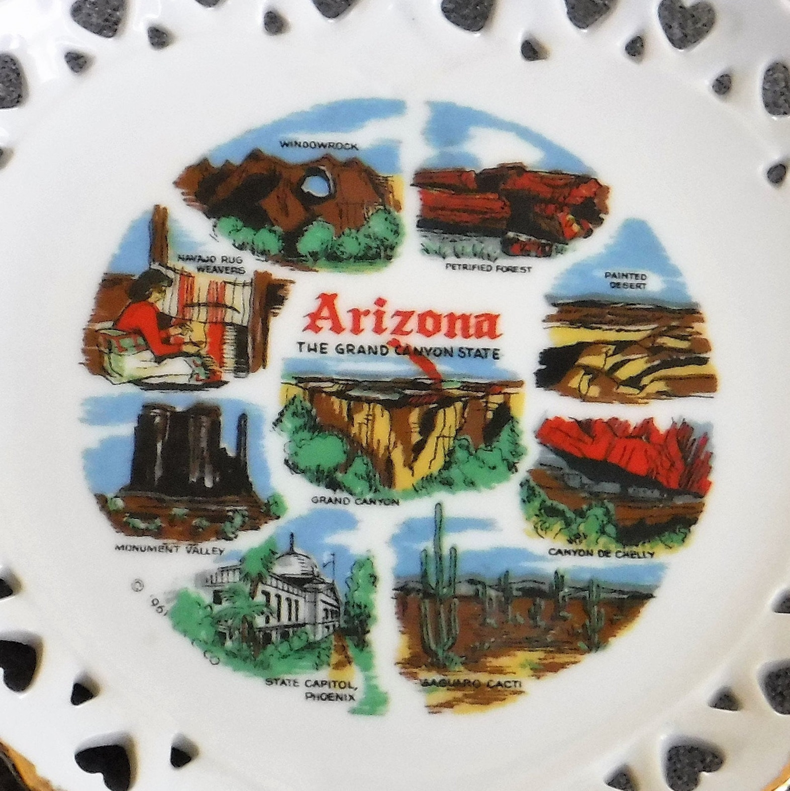 Arizona Souvenir Plate Gold Trim Arizona Road Trip Souvenir Etsy
