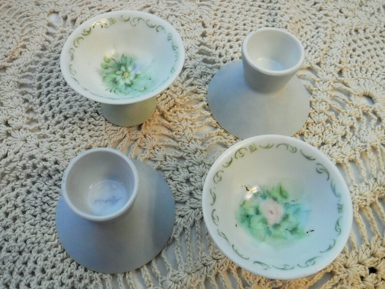 Porcelain Salt Cellars Fine Dining Acces Cottage Chic Tableware Accessory Trinket Dish Set of 4 Unique Salt Cellars Floral Salt Cellars