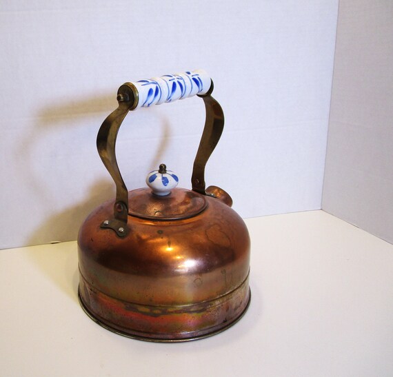 Vintage Copper Tea Kettle Spout NO Plug Tea Kettle Porcelain Handle and Knob Blue White Porcelain Handle Knob Farmhouse Rustic Etsy UK