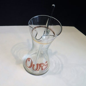 MCM Cocktail Pitcher: Gold Stripe Glass Swizzle Stick - Mid-Century Barware