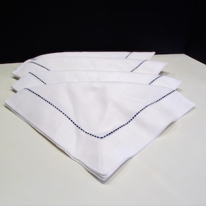 Vintage Linen Napkins: White with Blue Stripe, Set of 4