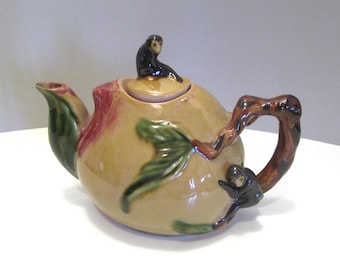 Rare Teapot Monies in a Monkeypod Tree Glazed Vintage Chinese