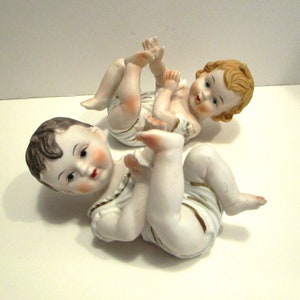 Vintage Bisque Piano Babies: Japanese Porcelain Figures, Set of 2