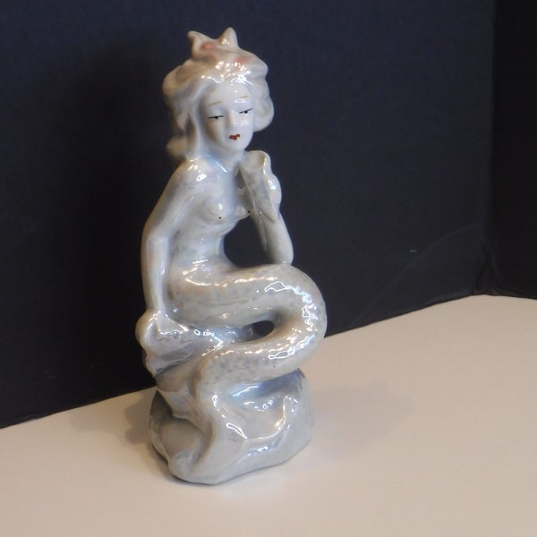 Rare Mermaid, Lusterware Mermaid 1940s, Ceramic Iridescent Mermaid, Lounging Mermaid, Lusterware Mermaid Ceramic Figurine,Mermaid Made China